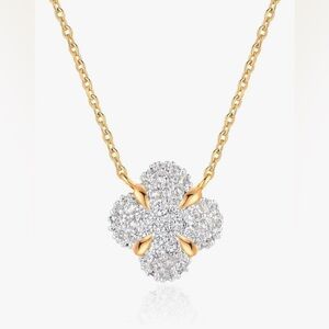 Stunning Lord & Taylor  18KT gold dip White topaz Clover necklace